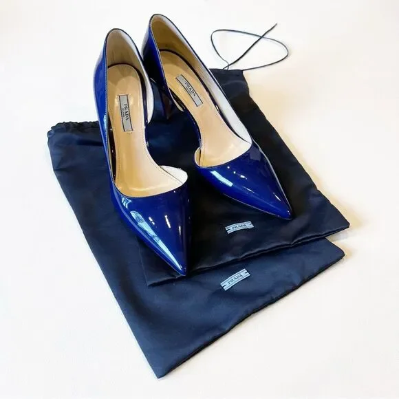 Prada D’Orsay Blue Patent Pumps 39.5 - Picture 1 of 12